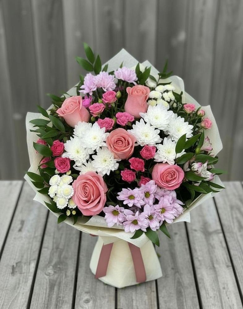 Букет цветов из: Альстромерии, Гвоздики, Розы и Хризантемы в Большое Болдино
