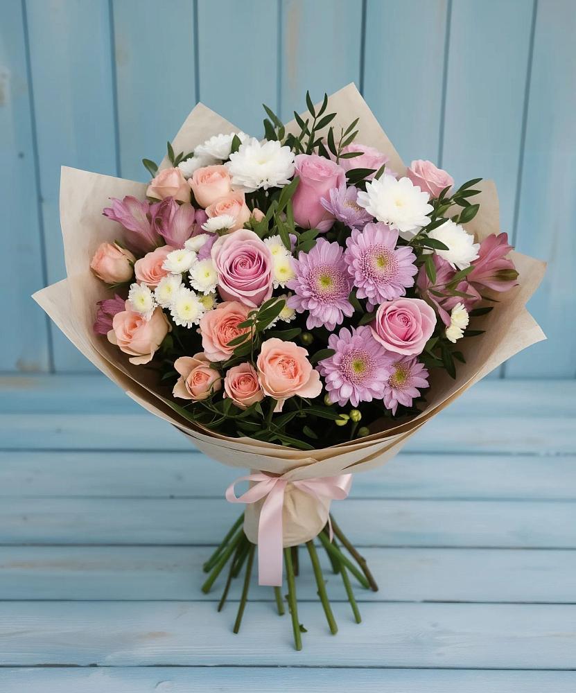 Букет цветов из: Хризантемы, Розы и Альстромерии в Большое Болдино