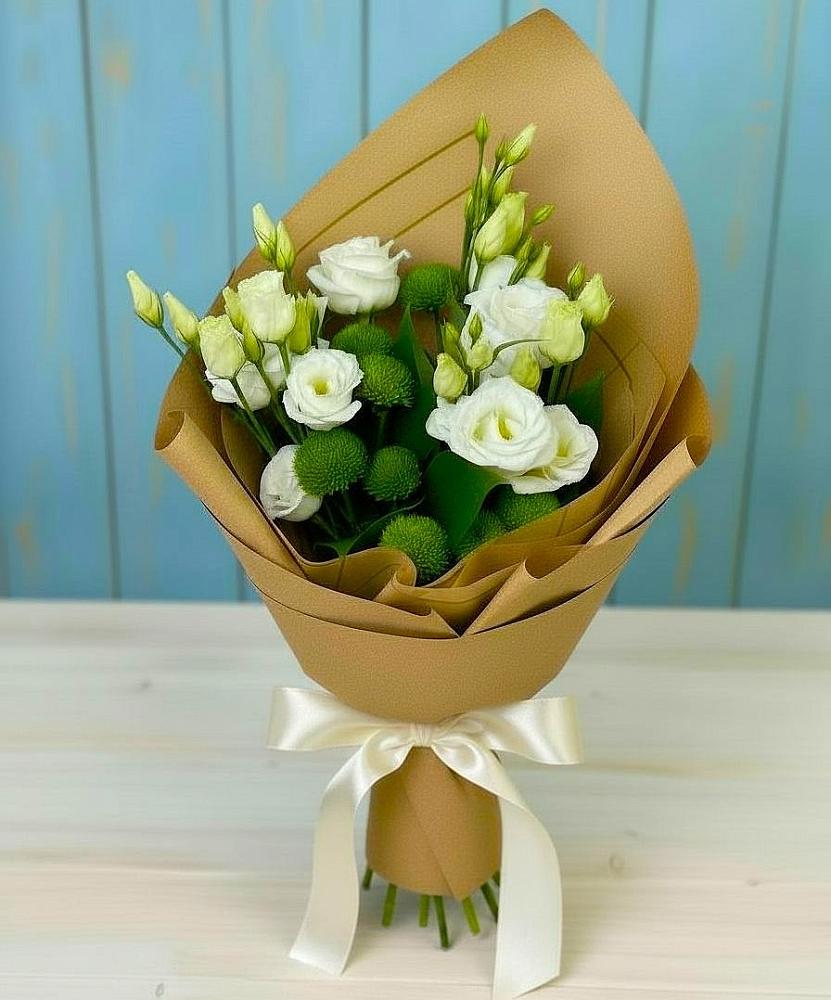 Букет цветов из: Хризантемы и Лизиантусы в Большое Болдино