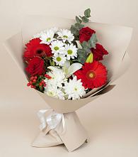 Букет цветов из:  Розы, Хризантемы, Герберы и Лилии в Большое Болдино