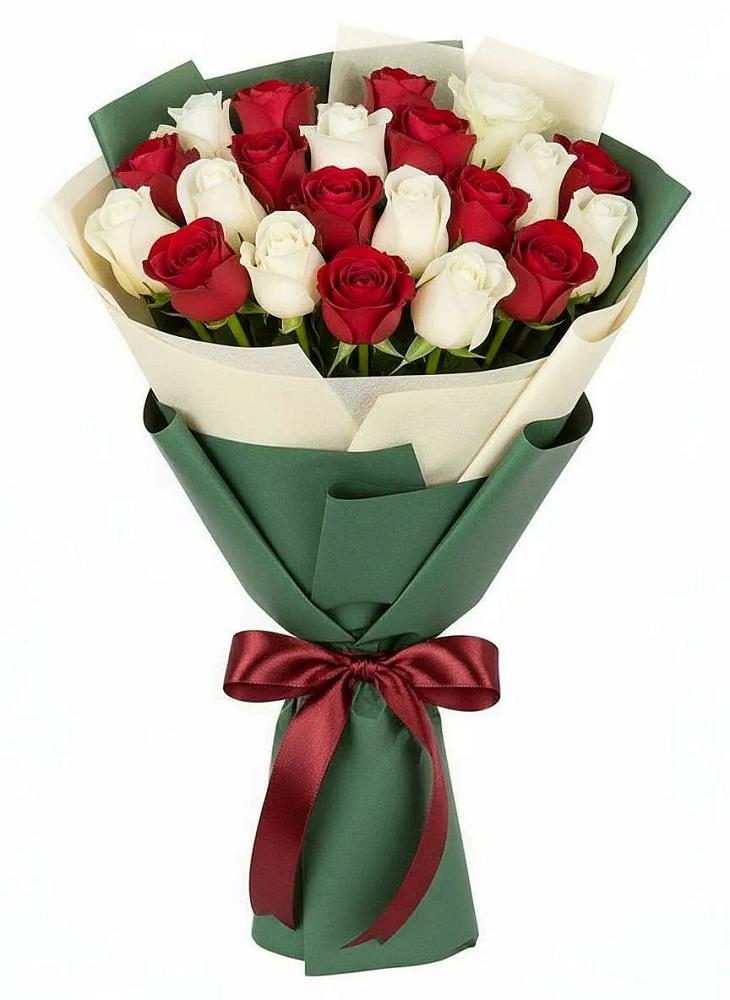 Букет Микс из красных и белых роз в Большое Болдино