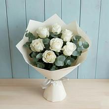 Букет Белые розы в Эвкалипте в Большое Болдино