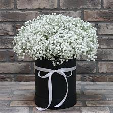 Цветочная композиция из Гипсофила в шляпной коробке в Большое Болдино