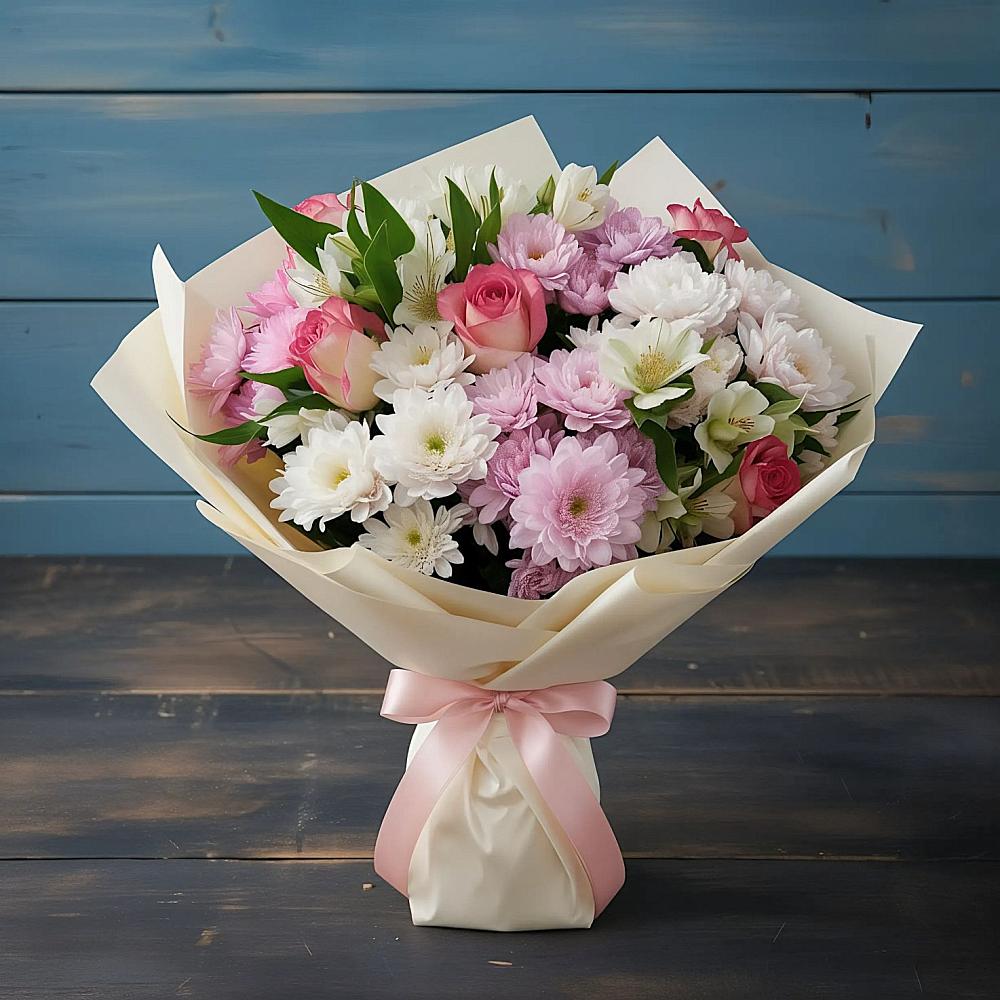 Букет цветов из: Хризантемы, Альстромерии и Розы в Большое Болдино